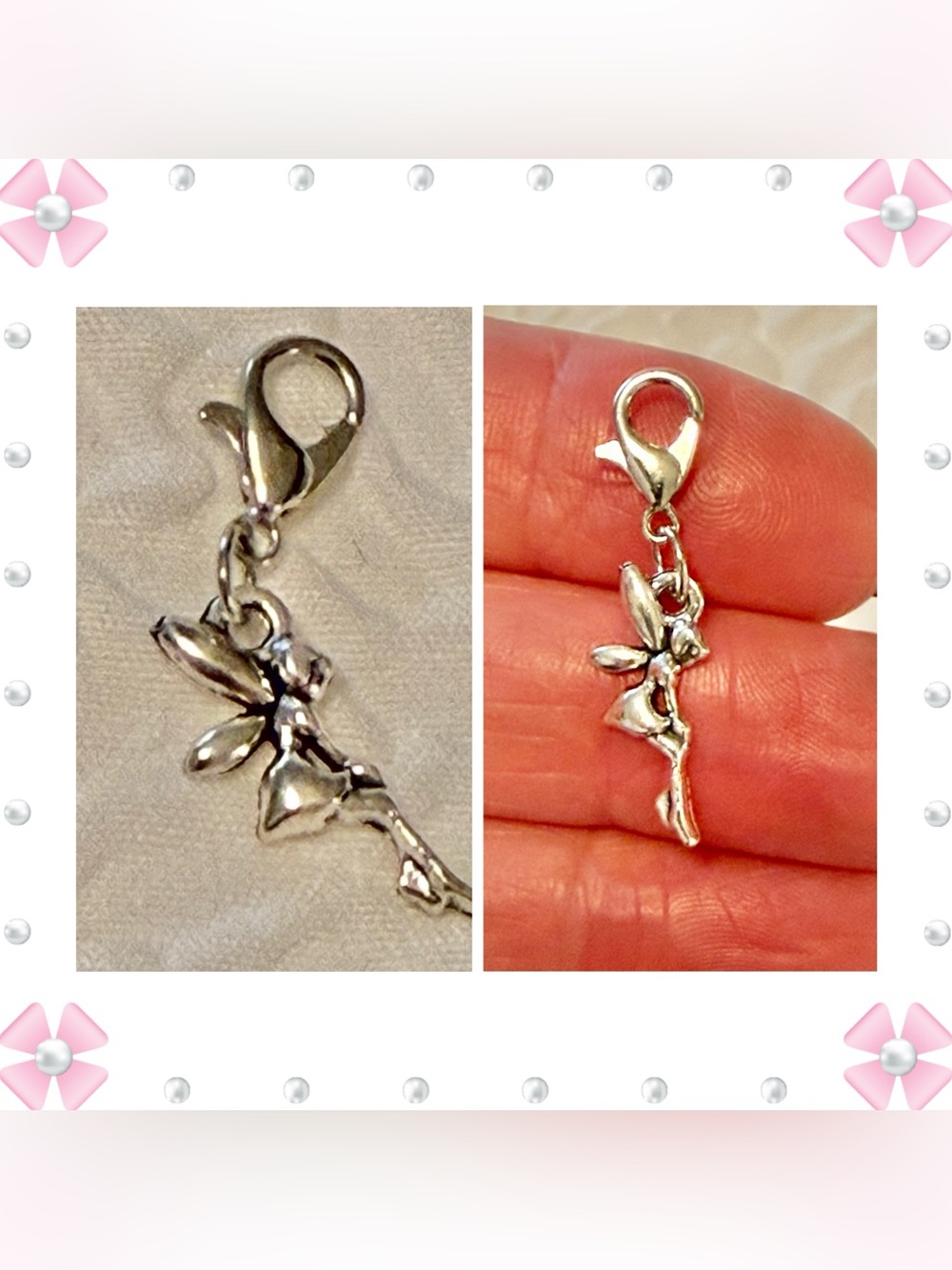Charm / pendant - silver tone metal winged fairy - New! Lobster claw clasp.